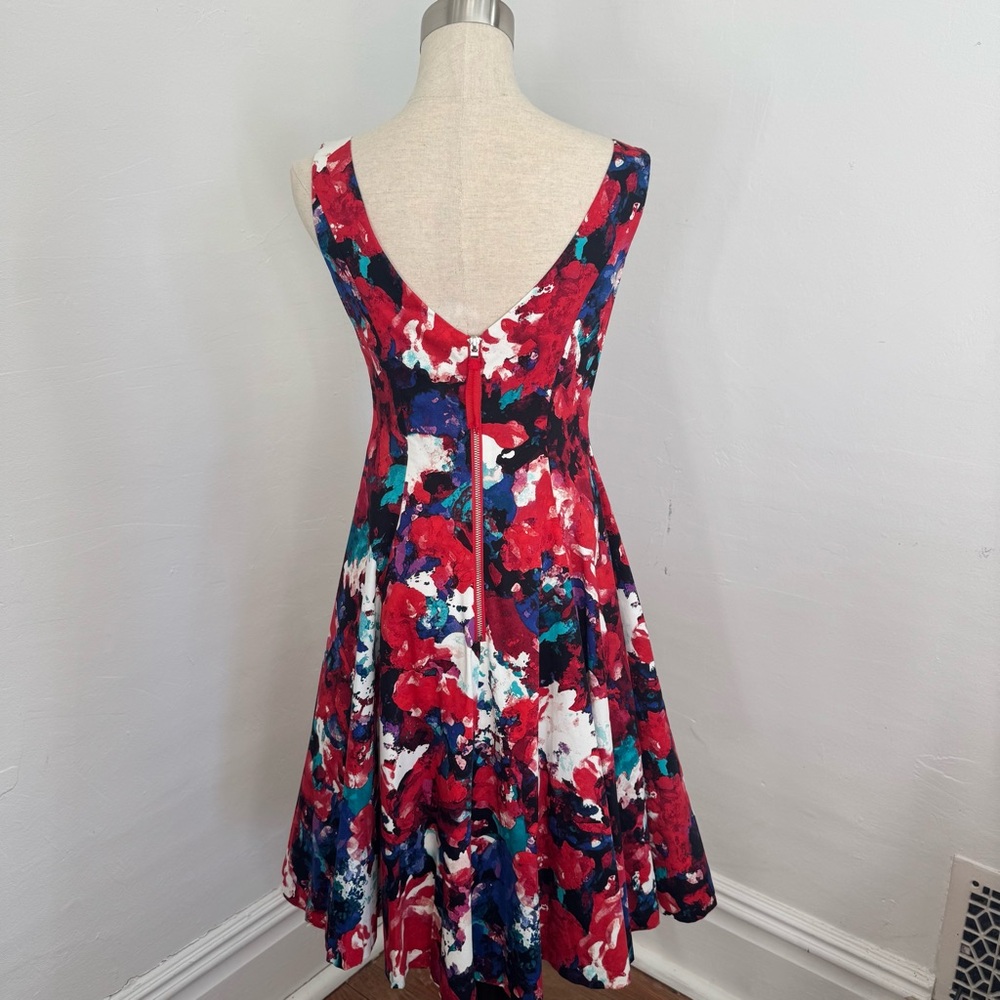 Maggy London Red and Blue Floral Midi Dress - Picture 4 of 9